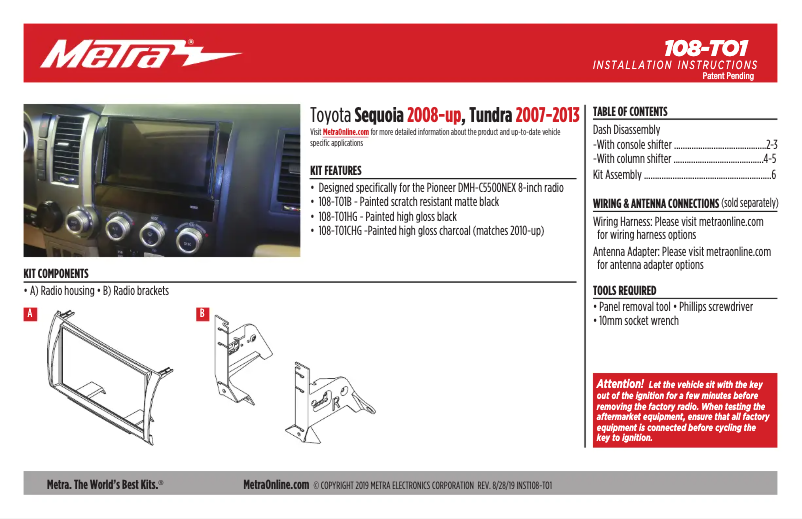 Page n°1 - Manuel utilisateur Metra 108-TO1CHG