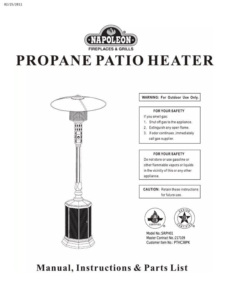 Page 1 de la notice Manuel utilisateur Napoleon PTHC38PK