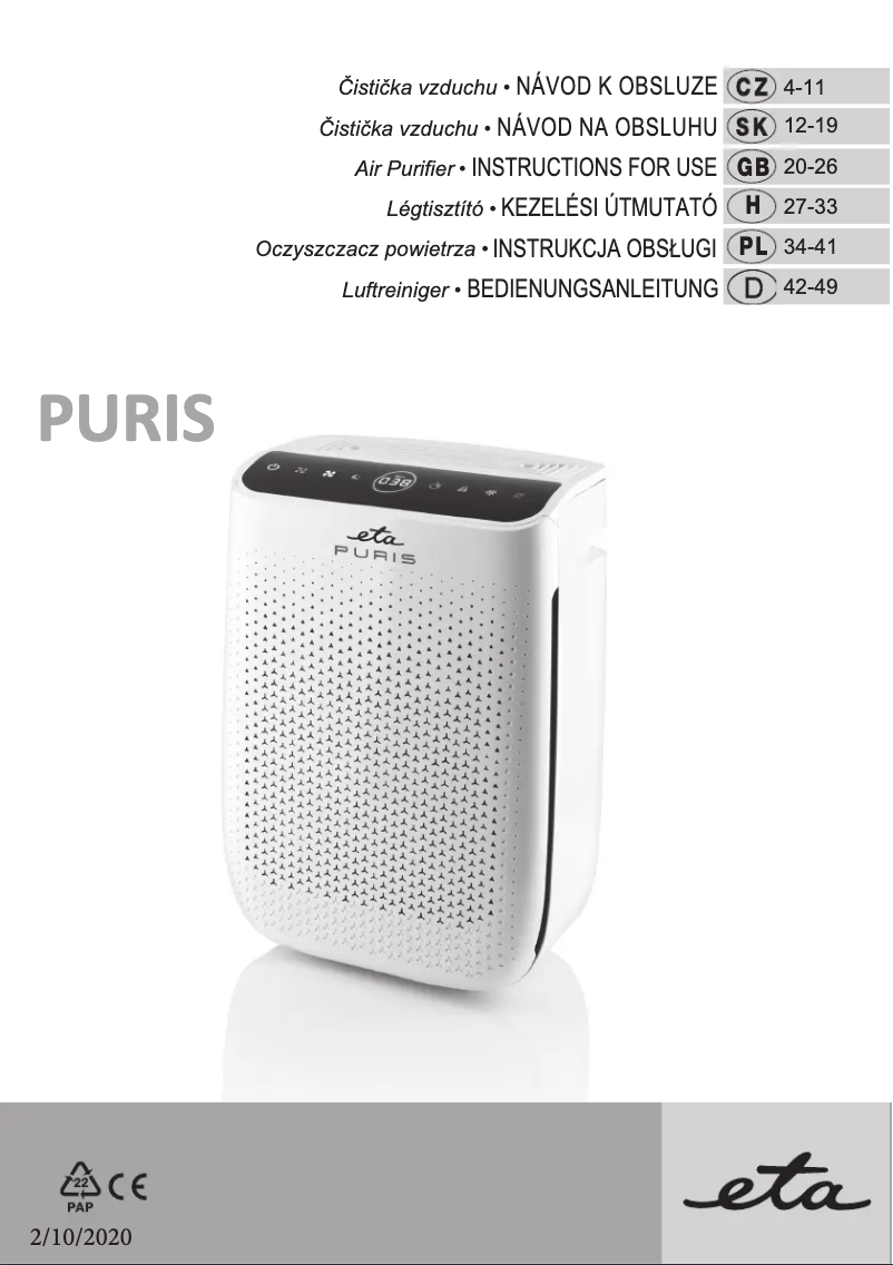 Page 1 de la notice Manuel utilisateur Eta PURIS