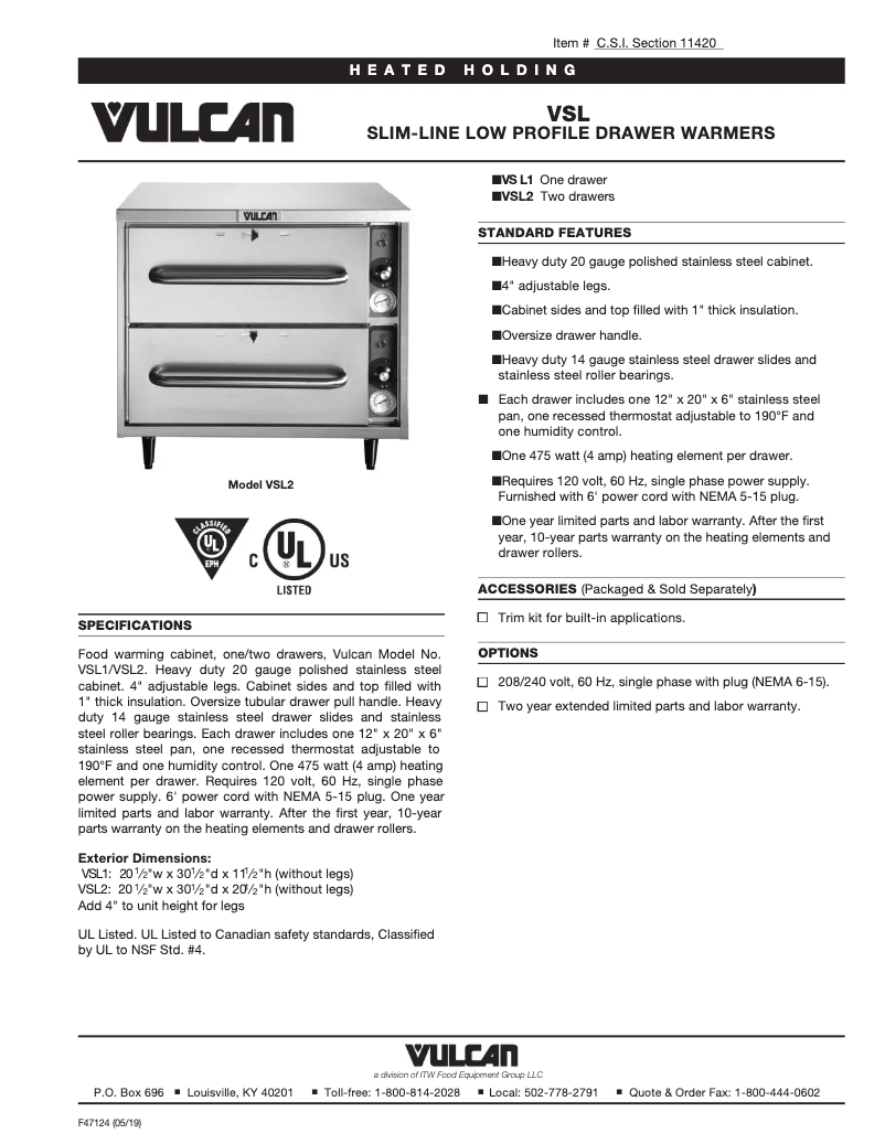 Page n°1 - Fiche technique Vulcan VSL1
