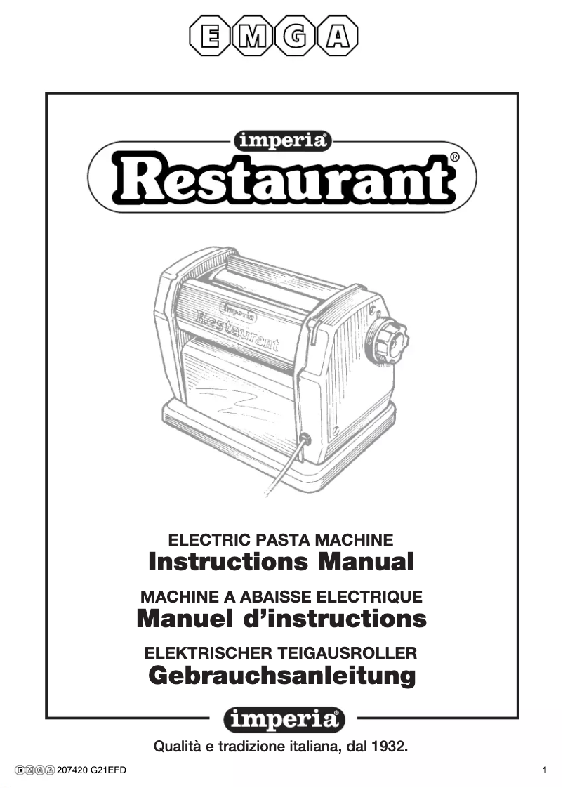 Page 1 de la notice Manuel utilisateur Imperia Restaurant 207420
