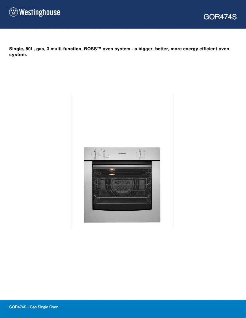 Page 1 de la notice Fiche technique Westinghouse GOR474S