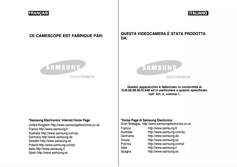 Page n°1 - Manuel utilisateur Samsung VP-M105S