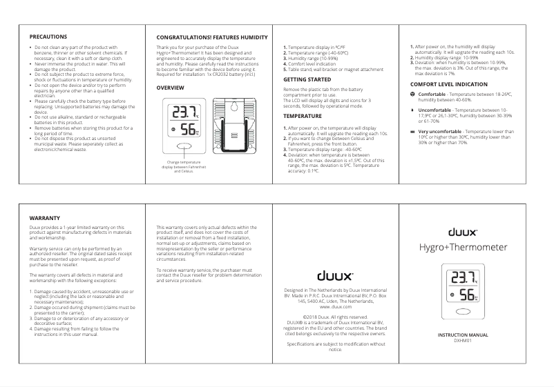 Page n°1 - Manuel utilisateur Duux Hygro+Thermometer DXHM01