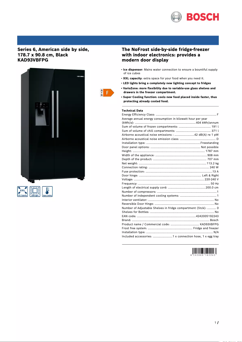 Page n°1 - Fiche technique Bosch KAD93VBFPG