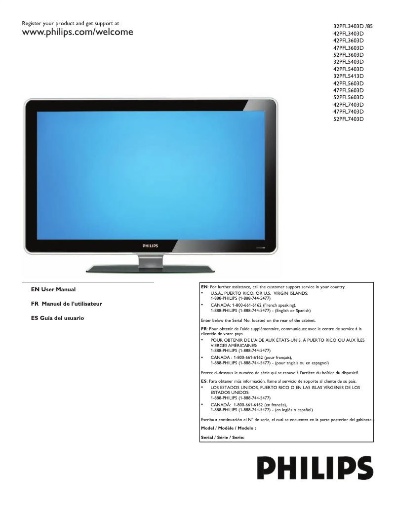Page n°1 - Manuel utilisateur Philips 52PFL7403D