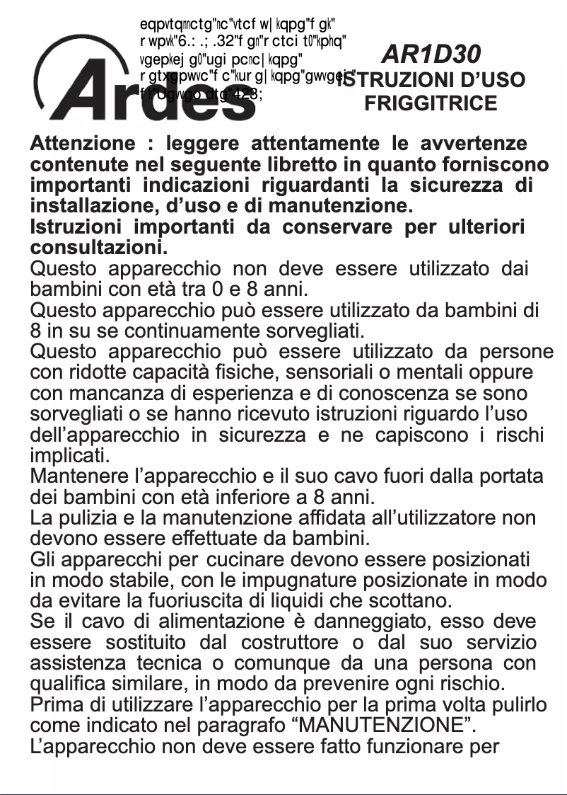 Image de la première page du manuel de l'appareil AR1D30