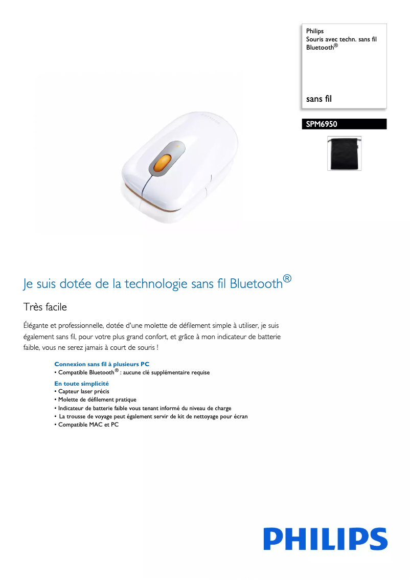 Page 1 de la notice Fiche technique Philips SPM6950