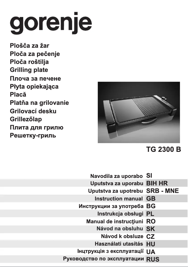 Page 1 de la notice Manuel utilisateur Gorenje TG2300B