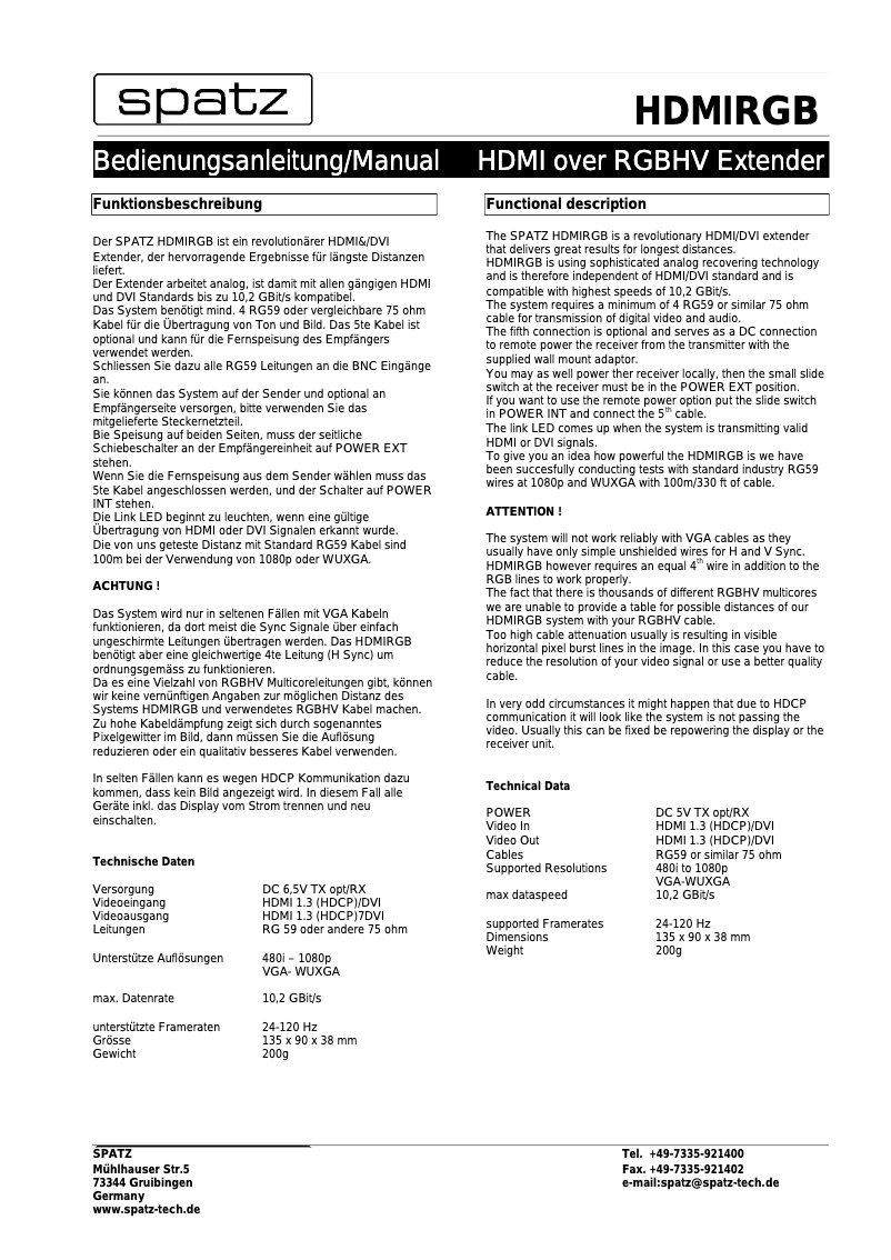 Image de la première page du manuel de l'appareil HDMIRGB