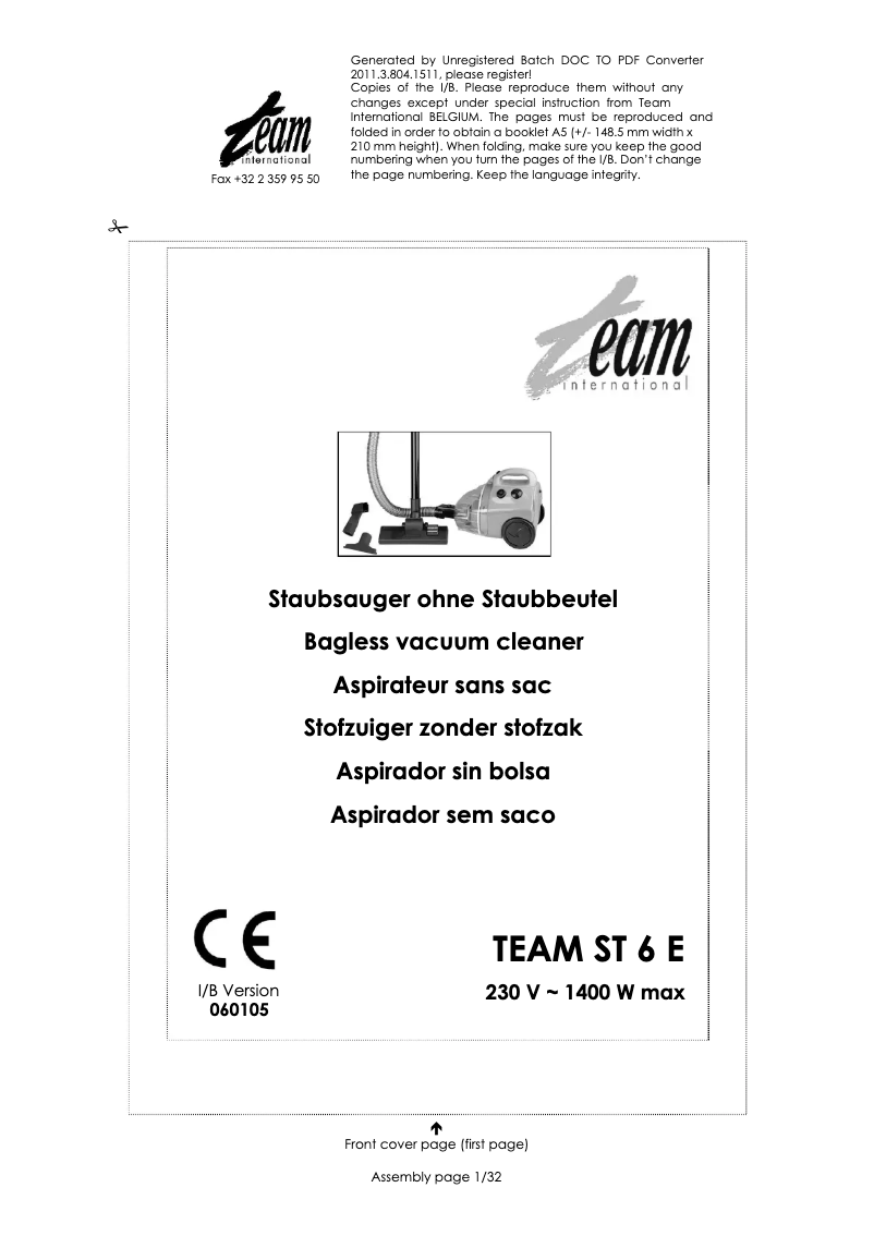 Página 1 del manual Manual de usuario Team ST 6 E