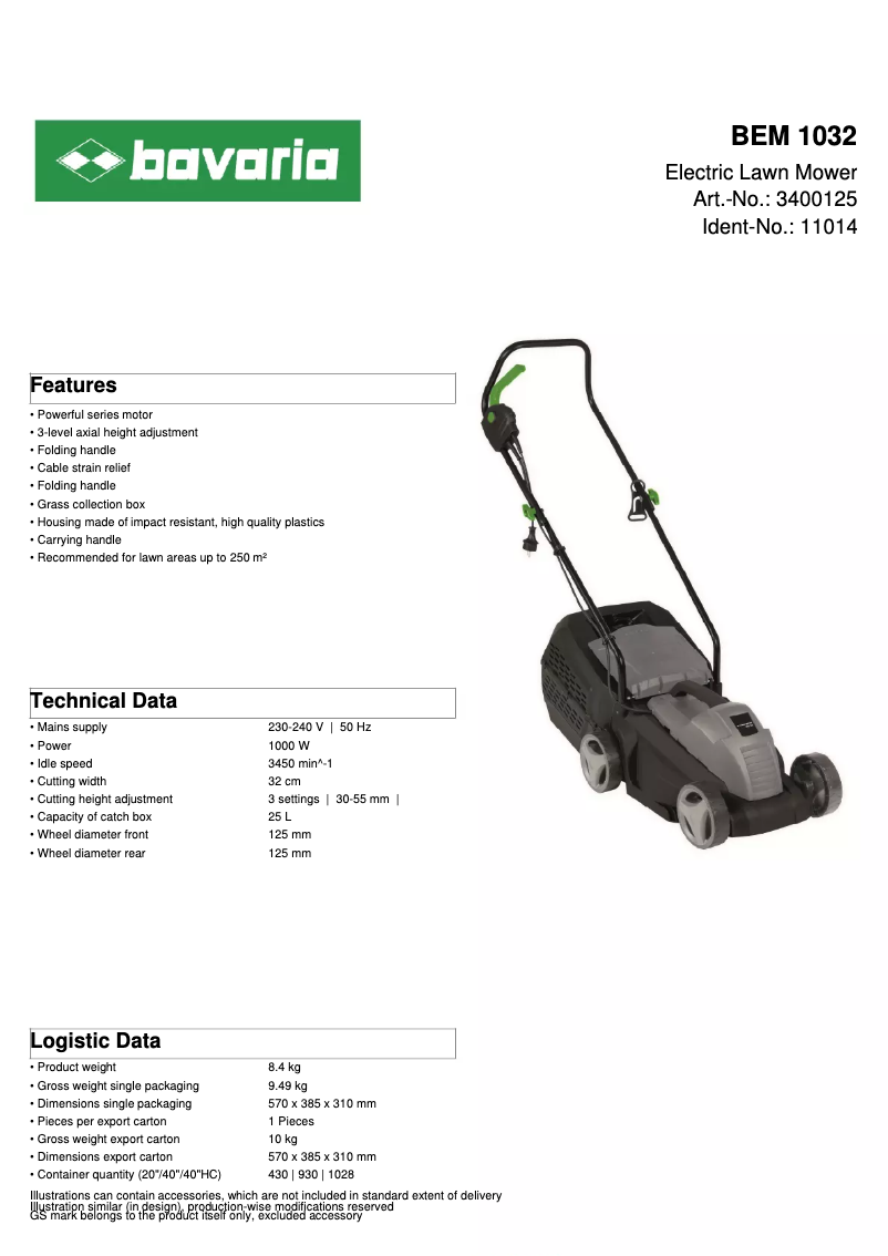 Página 1 del manual Ficha técnica Bavaria BEM 1032