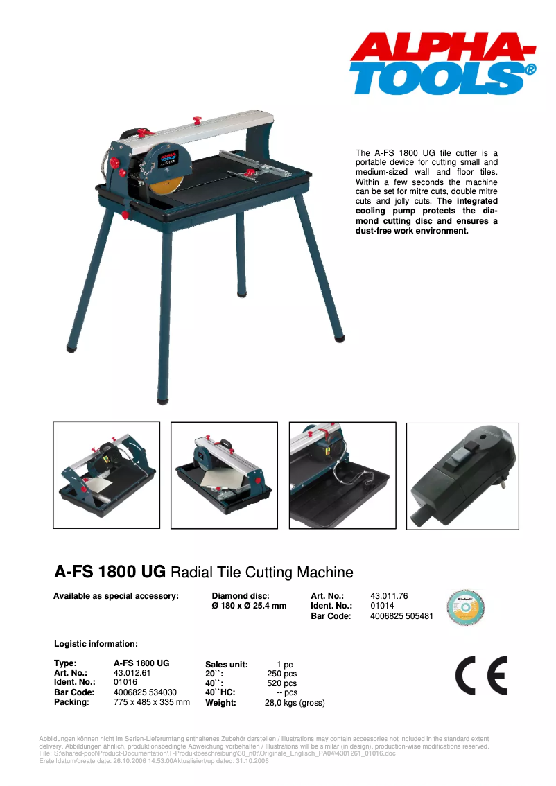 Page 1 de la notice Manuel utilisateur Alpha Tools A-FS 1800 UG