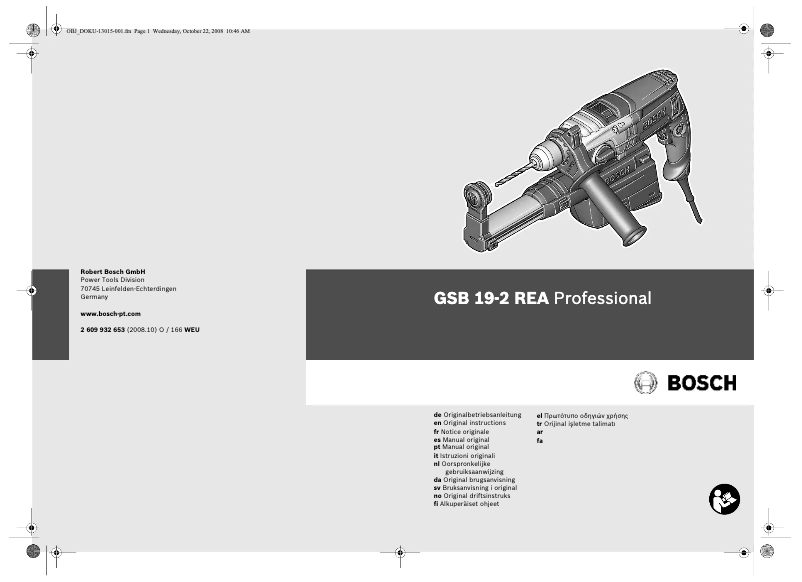 Page 1 de la notice Manuel utilisateur Bosch GSB 19-2 REA Professional