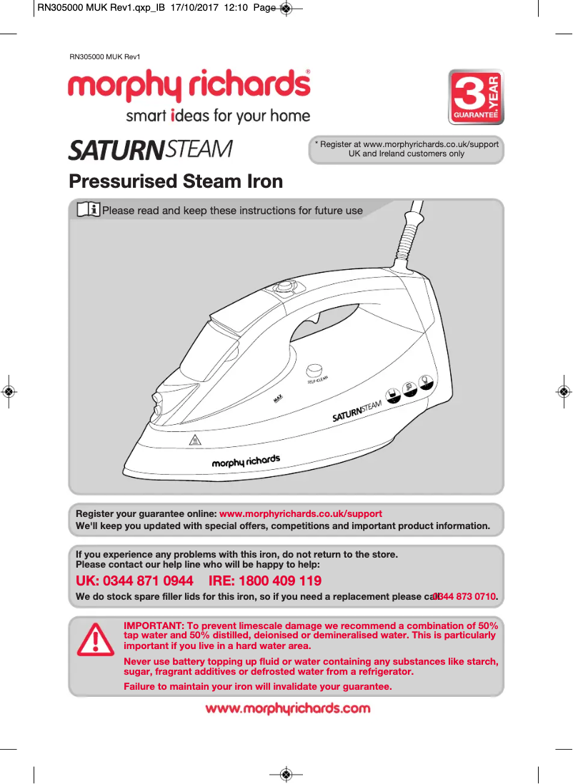 Image de la première page du manuel de l'appareil Saturn Steam 305000