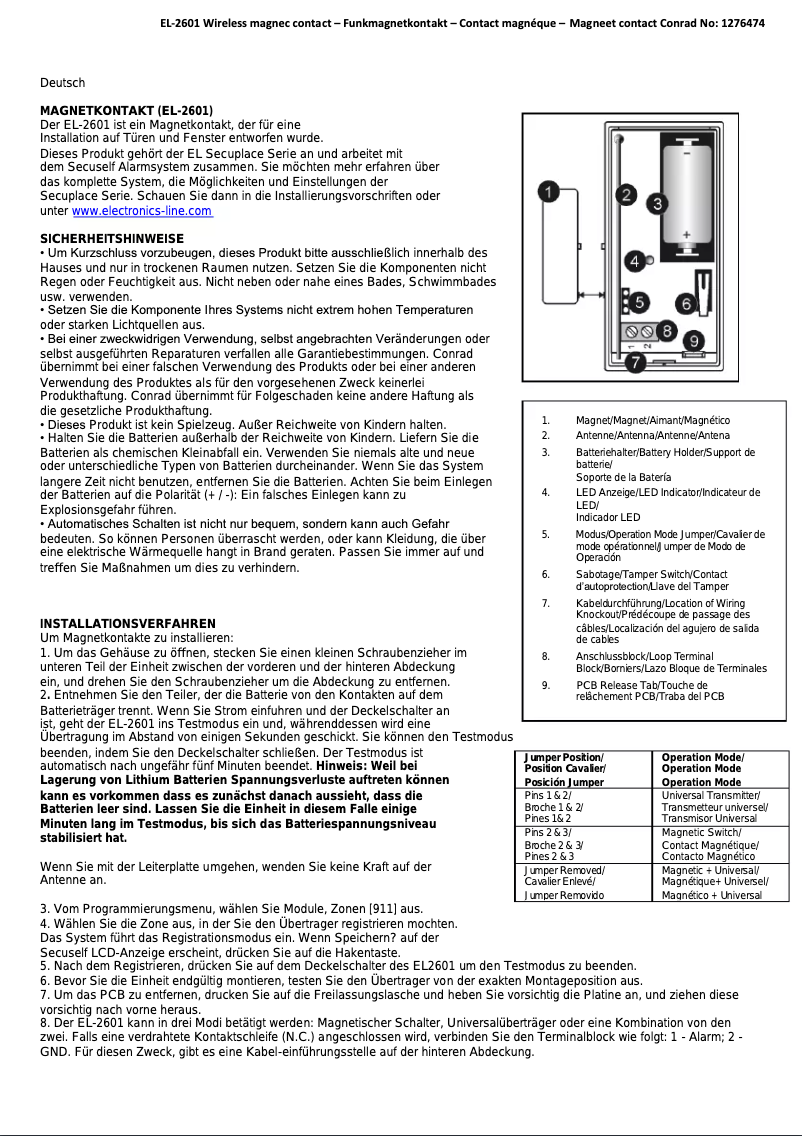 Page n°1 - Manuel utilisateur Electronics Line EL-2601