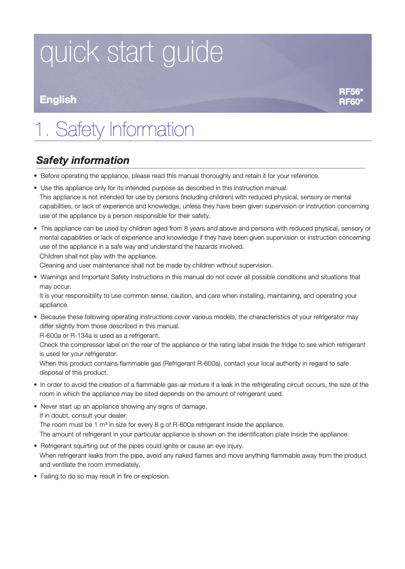 Page n°1 - Guide de démarrage rapide Samsung RF60J9030WZ