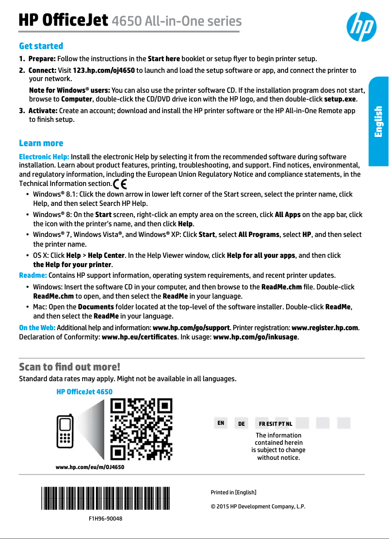 Page 1 de la notice Manuel utilisateur HP OfficeJet 4652