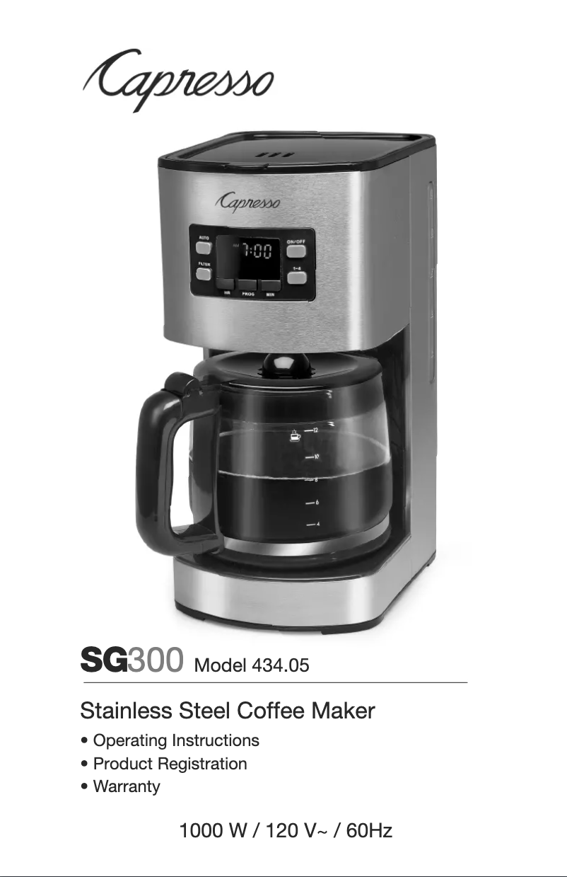 Page 1 de la notice Manuel utilisateur Capresso SG300 434.05