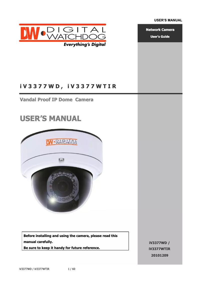 Page 1 de la notice Manuel utilisateur Digital Watchdog Infinity DWC-iV3377WD
