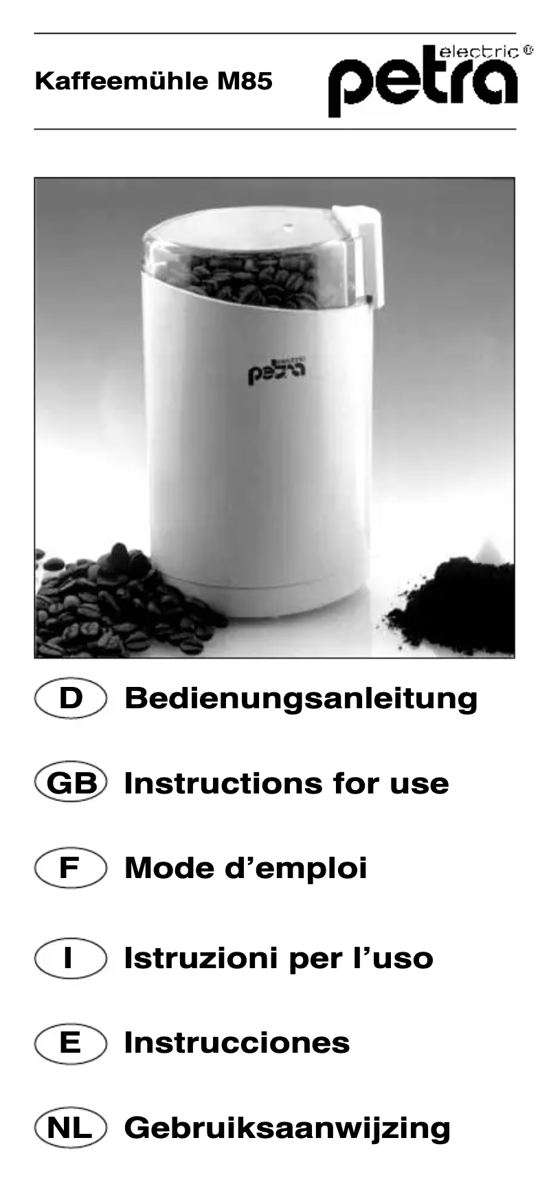 Page 1 de la notice Manuel utilisateur Petra Electric M 85