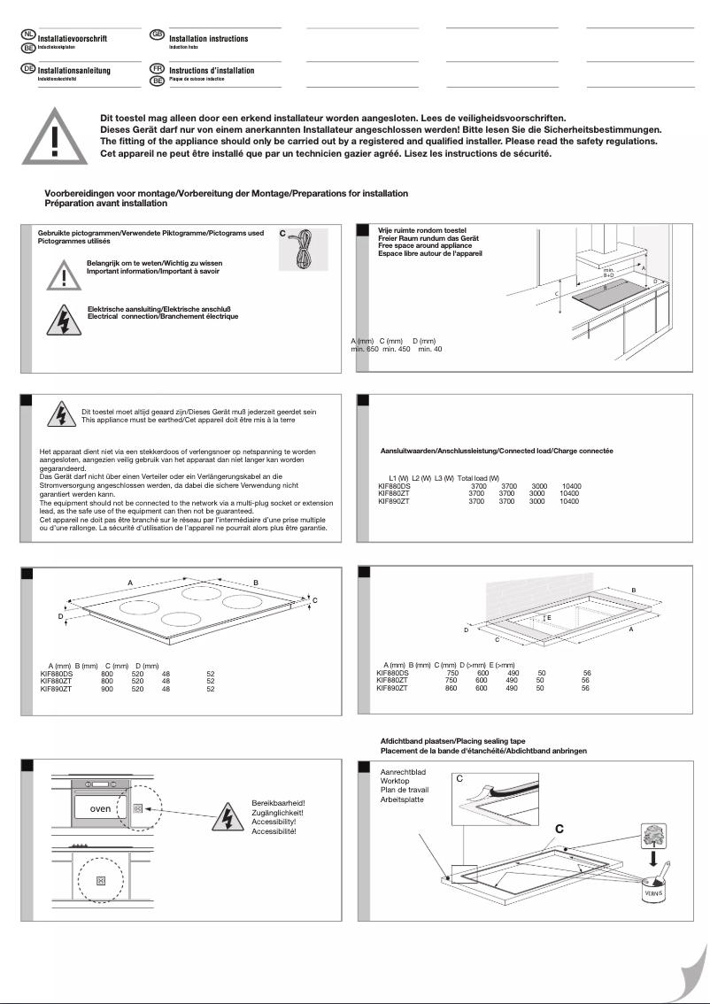Page n°1 - Guide d'installation Etna KIF880ZT