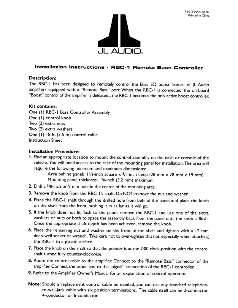 Página 1 del manual Manual de usuario JL Audio RBC-1