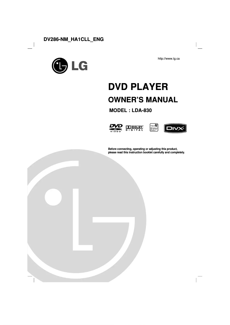 Page 1 of the manual User Manual LG LDA-830