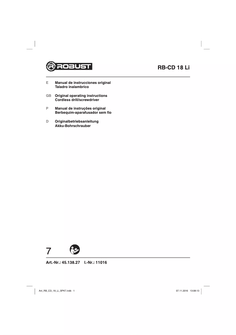 Page n°1 - Manuel utilisateur Robust RB-CD 18 Li