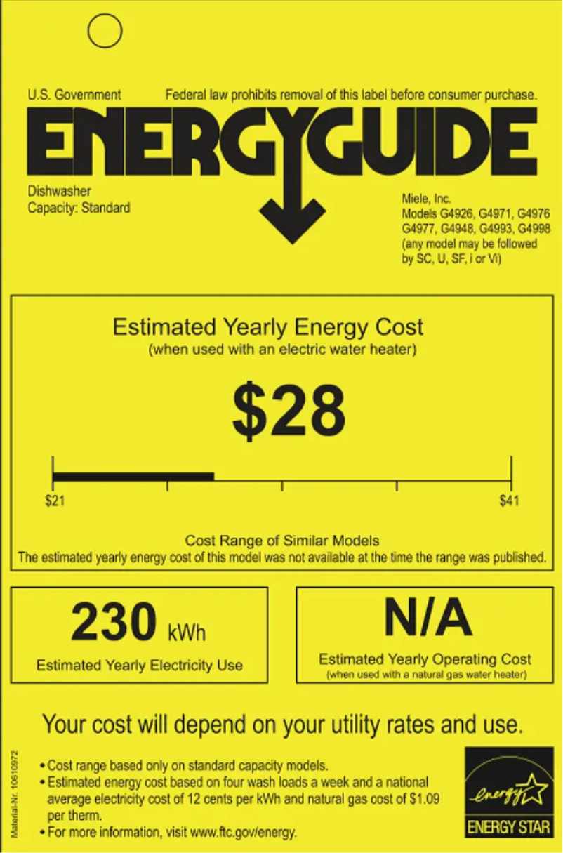 Page n°1 - Label énergétique Miele G 4948 SCU CLST