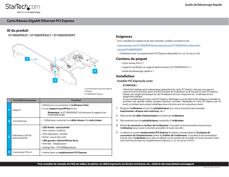 Page n°1 - Manuel utilisateur StarTech.com ST1000SPEX2LT