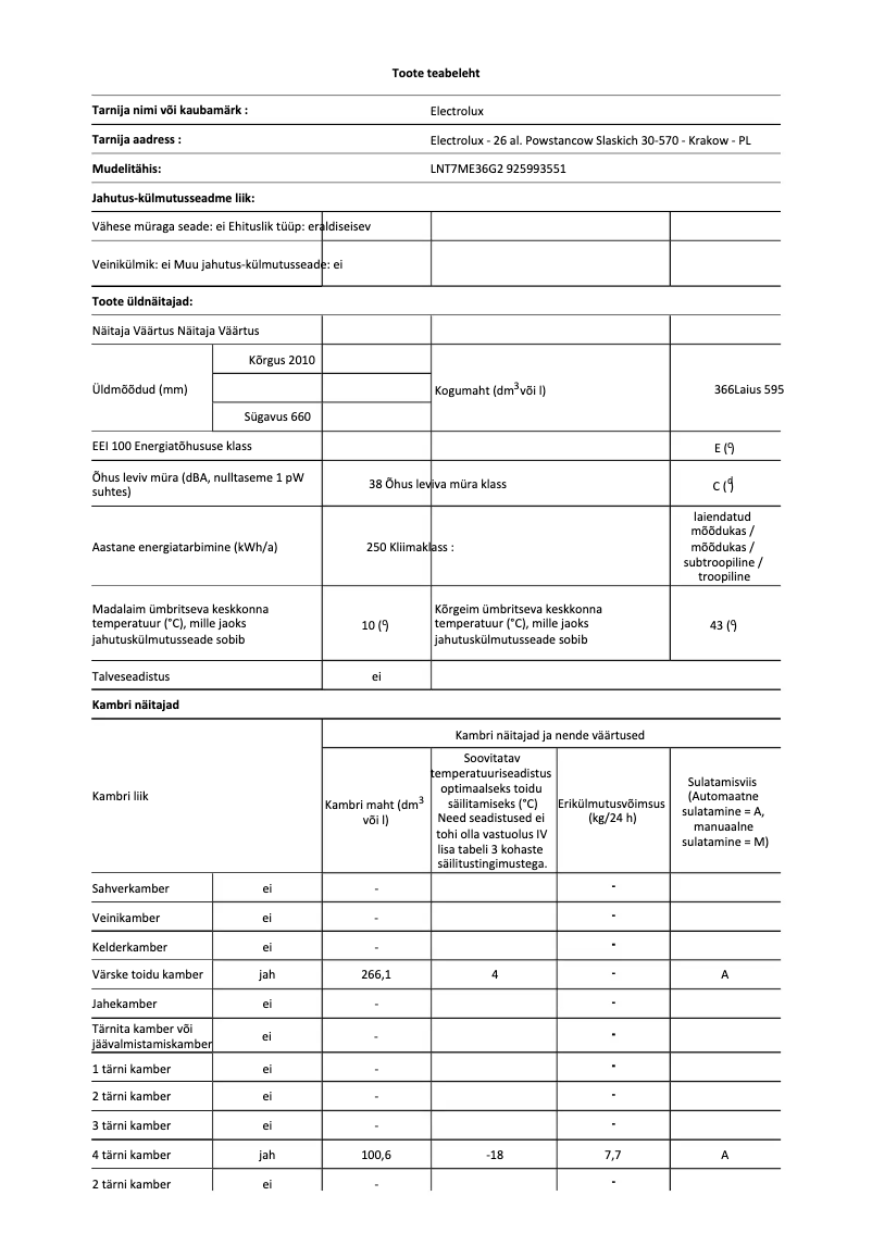 Page 1 de la notice Manuel utilisateur Electrolux LNT7ME36G2