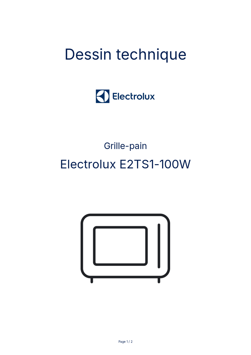 Page n°1 - Dessin technique Electrolux E2TS1-100W