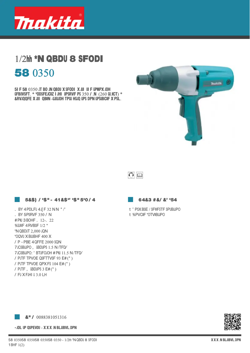 Page 1 de la notice Fiche technique Makita TW0350