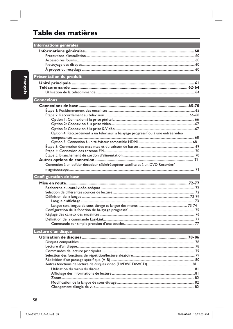 Image de la première page du manuel de l'appareil HTS3367