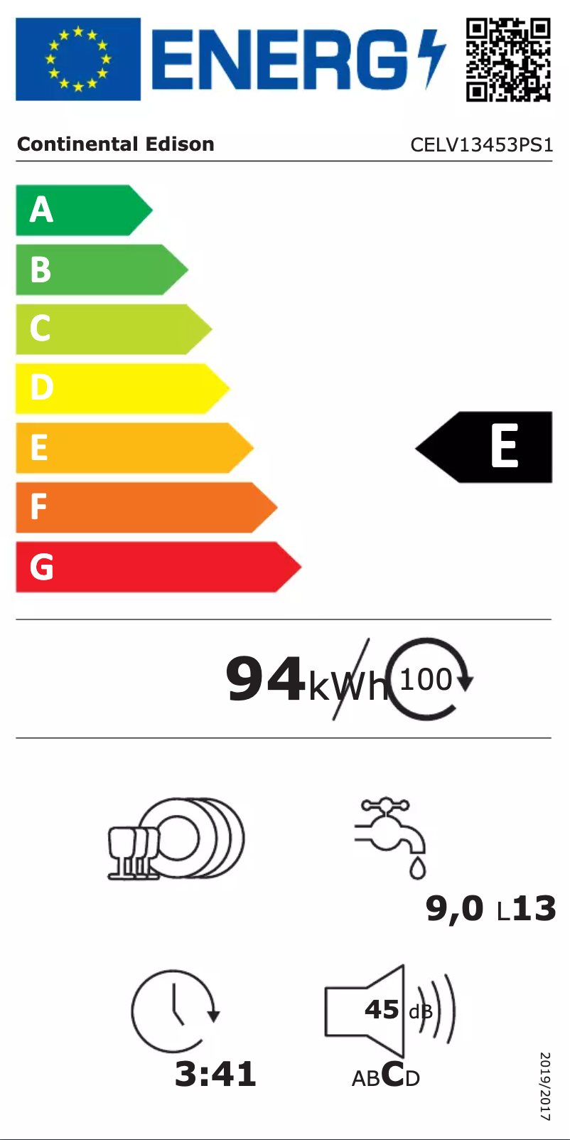 Page n°1 - Label énergétique Continental Edison CELV13453PW1