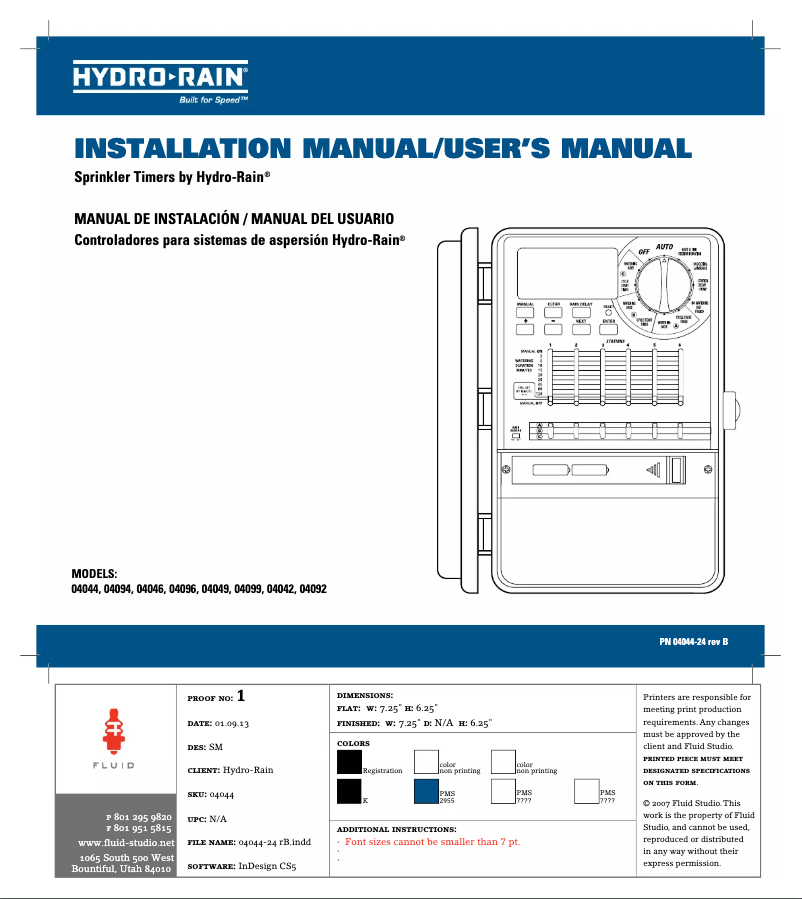Page n°1 - Manuel utilisateur Hydro-Rain 04046