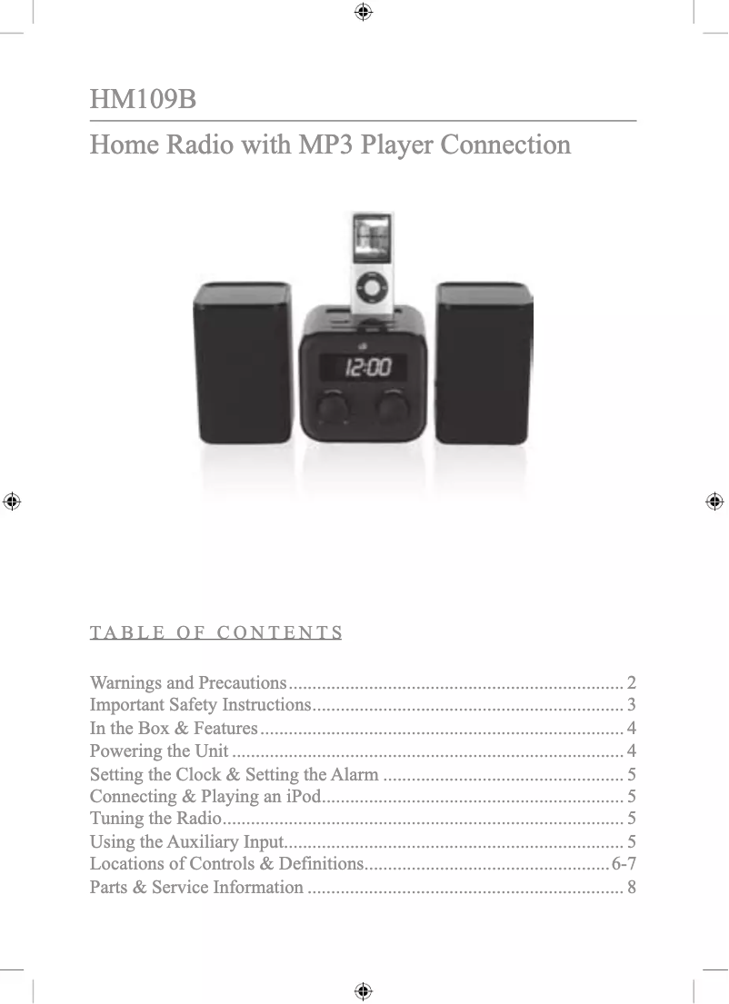 Image de la première page du manuel de l'appareil HM109B