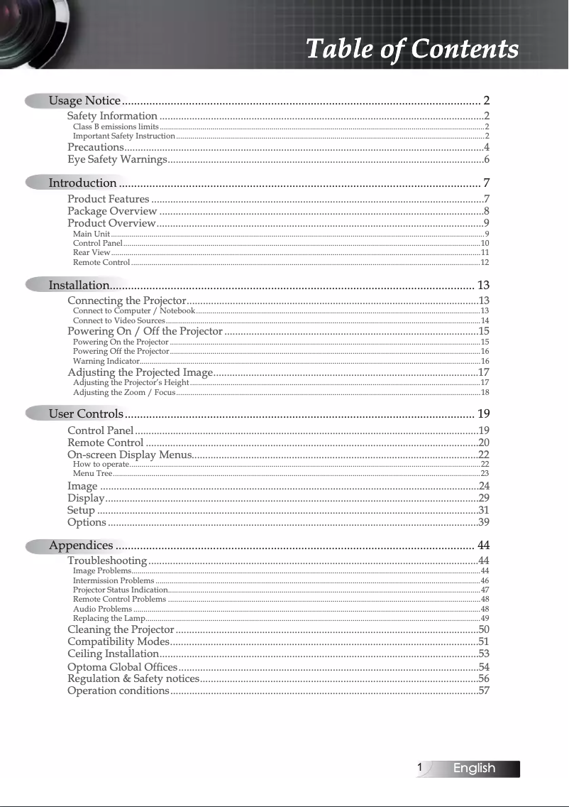 Page n°1 - Manuel utilisateur Optoma EX7155e