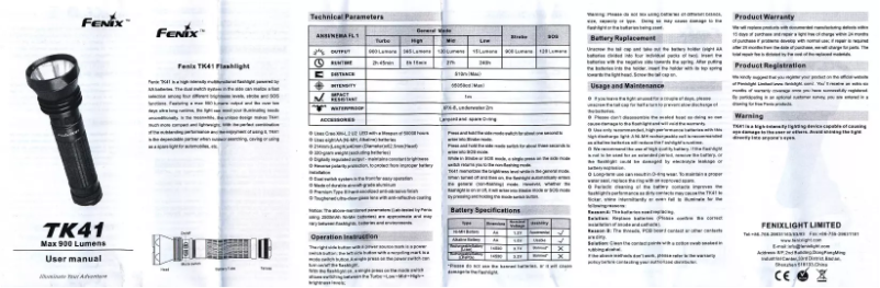 Page 1 de la notice Manuel utilisateur Fenix TK41