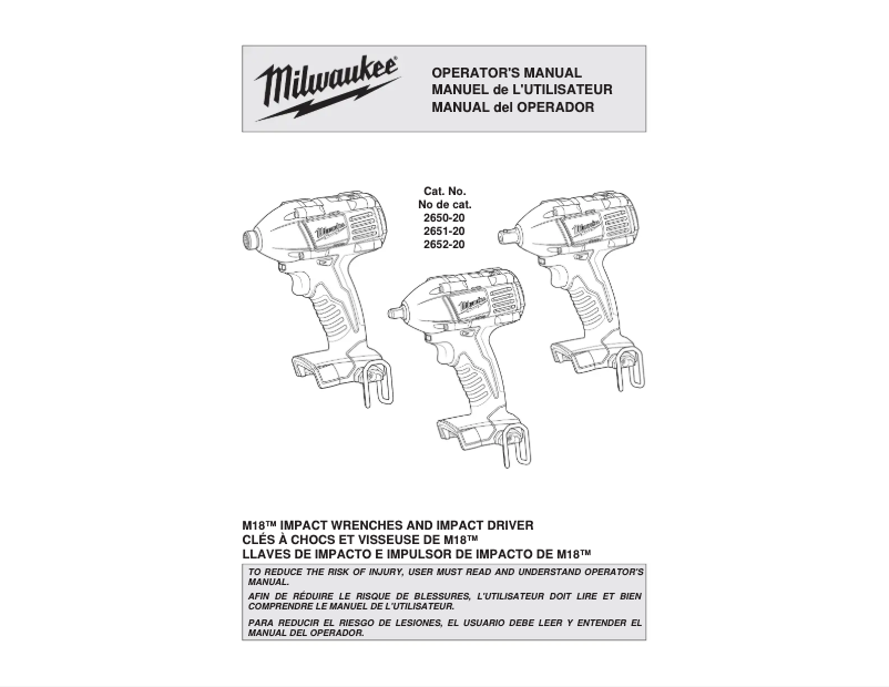 Page n°1 - Manuel utilisateur Milwaukee M18 2651-22