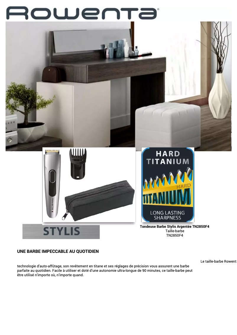 Page 1 de la notice Manuel utilisateur Rowenta Stylis TN2850