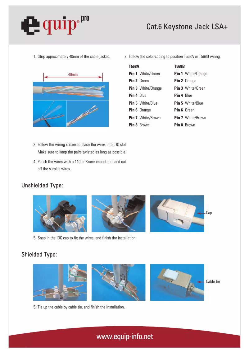 Page 1 of the manual User Manual Equip Cat.6a Keystone Jack shielded LSA+