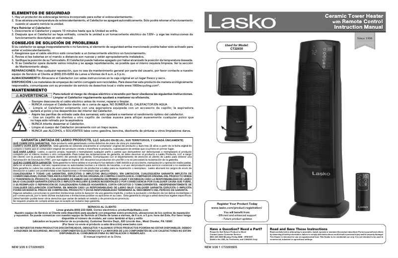 Page 1 de la notice Manuel utilisateur Lasko Digital Ceramic CT22835