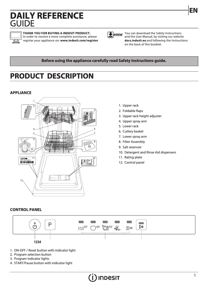 Page n°1 - Manuel utilisateur Indesit DSIE 2B10 UK N