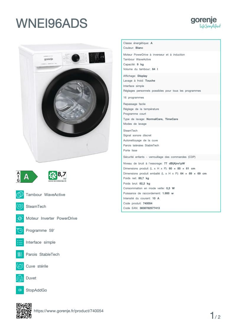 Image de la première page du manuel de l'appareil WNEI96ADS