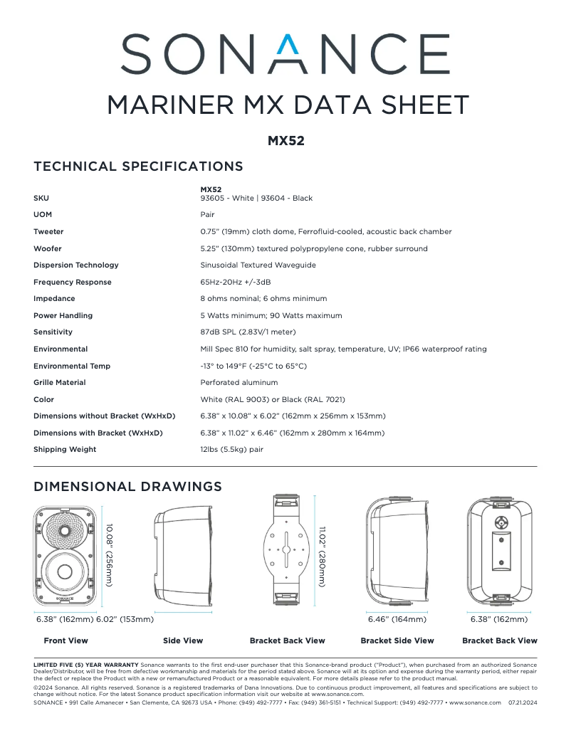 Page n°1 - Fiche technique Sonance Mariner MX52