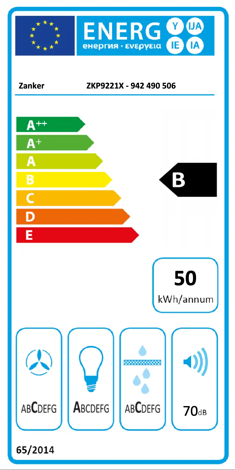 Page 1 de la notice Label énergétique Zanker ZKP9221X