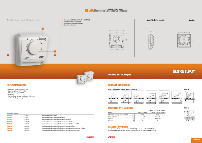 Page 1 de la notice Fiche technique Vemer Klima 2V