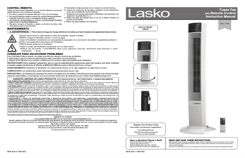 Page 1 de la notice Manuel utilisateur Lasko T36610